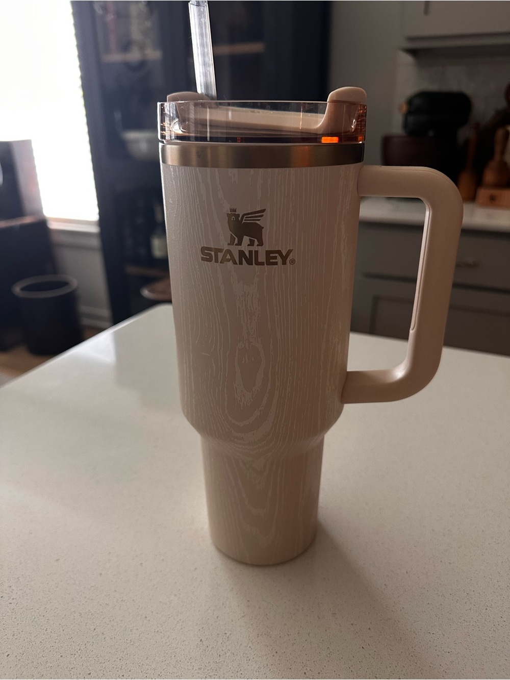Stanley Beige Travel Tumbler with Handle and Straw